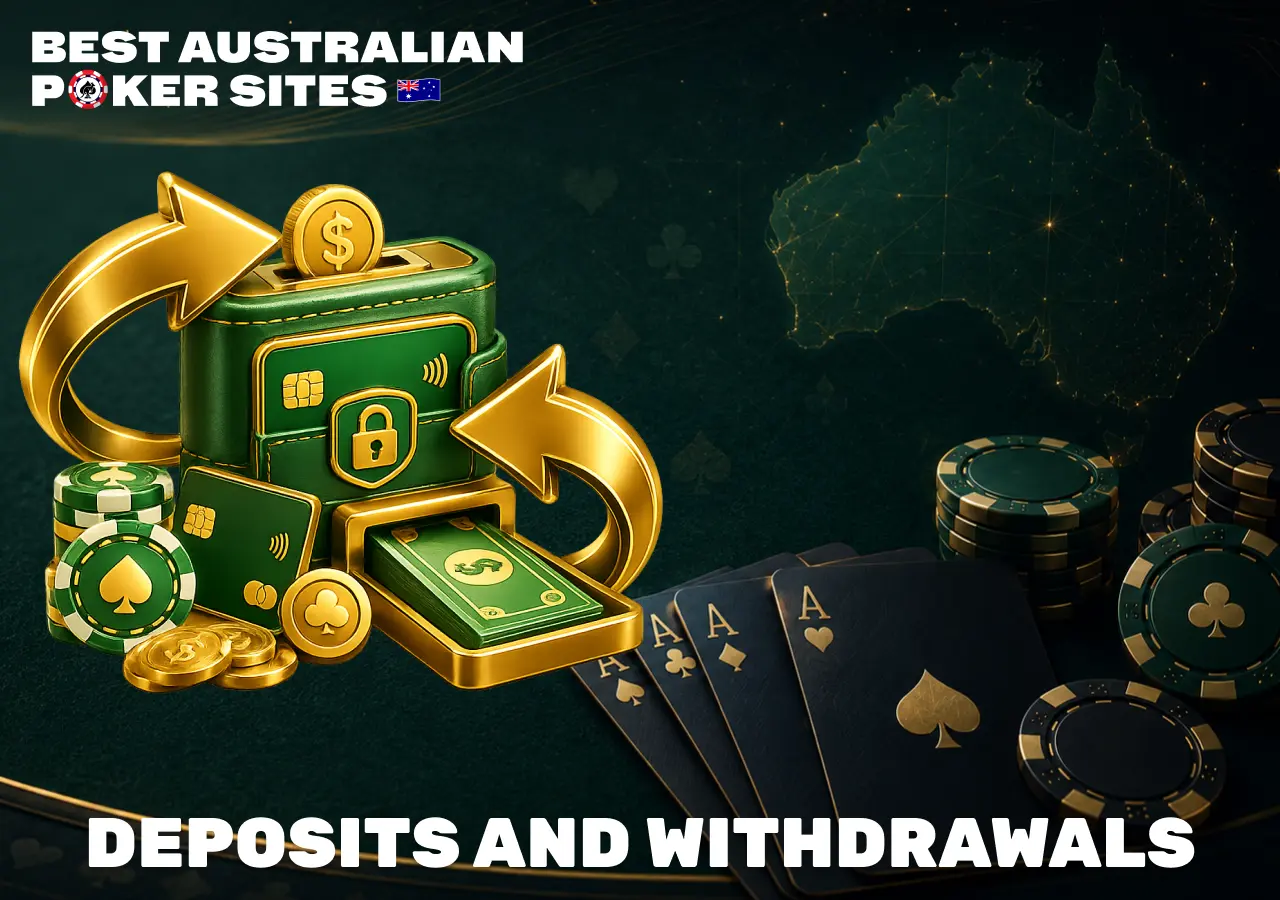 Real money poker banking illustration with deposits, withdrawals and payment options